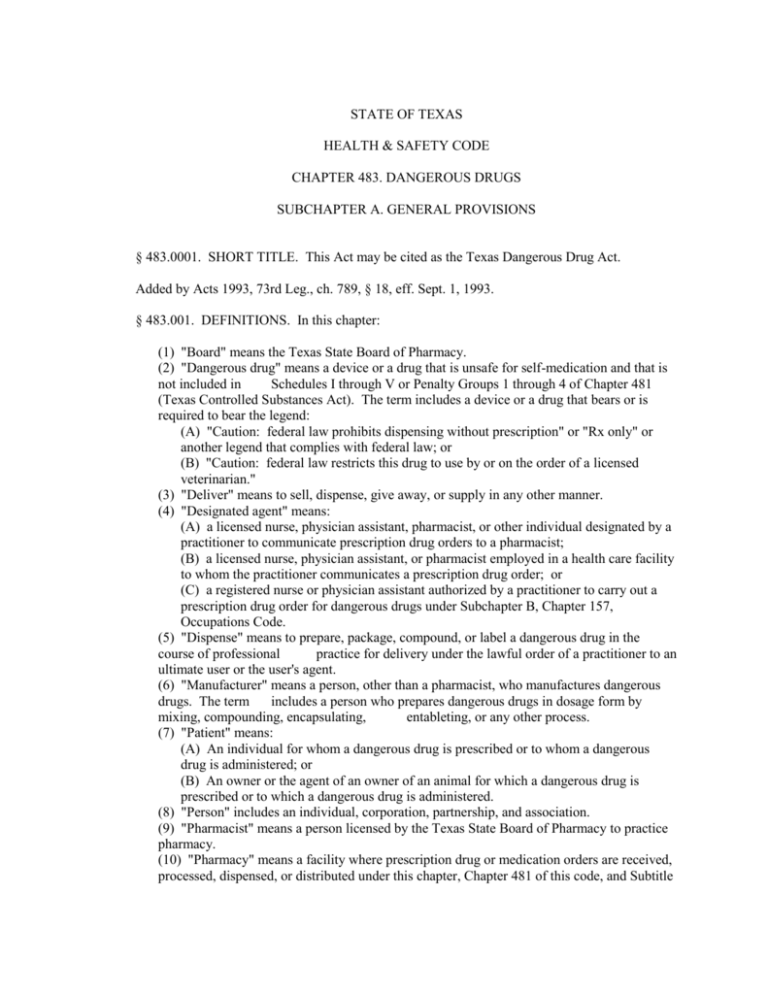 State Of Texas Health And Safety Code