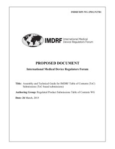 Assembly and Technical Guide for IMDRF Table of Contents (ToC)