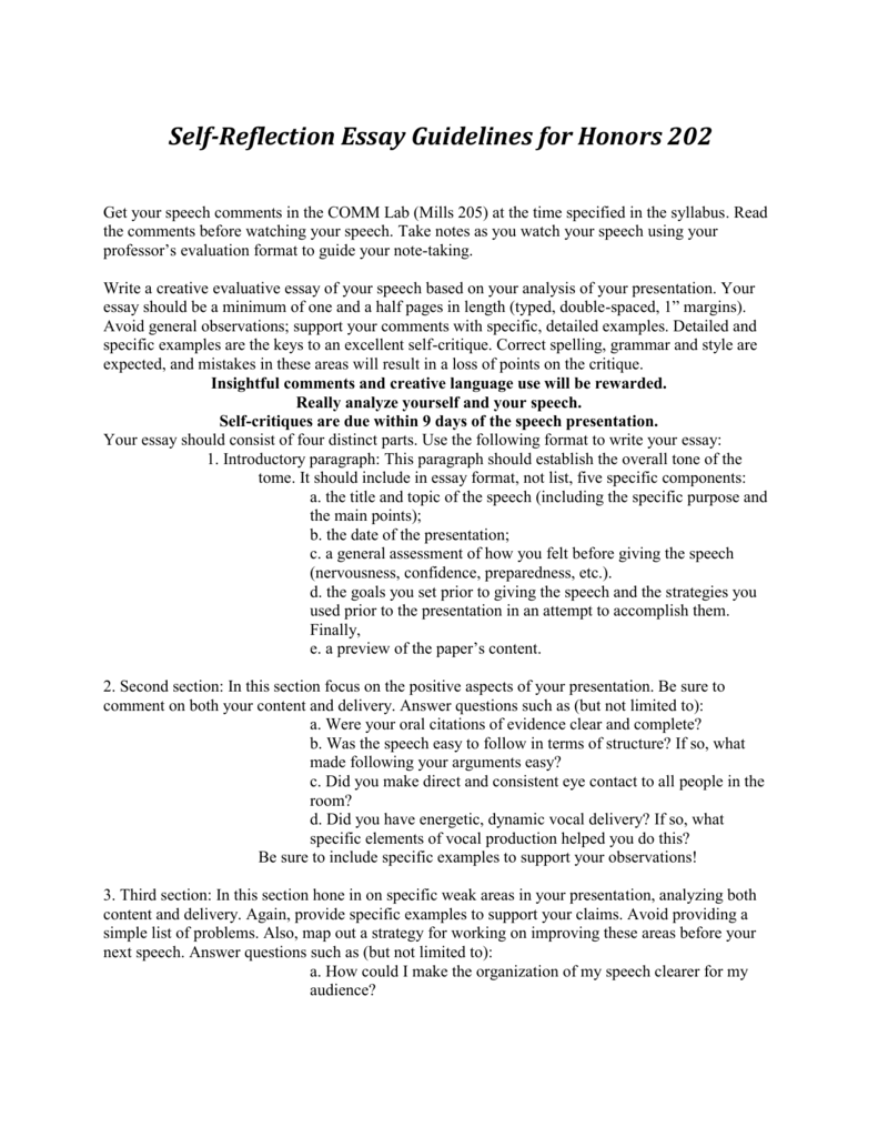 Self Reflection Essay Guidelines For Honors 202