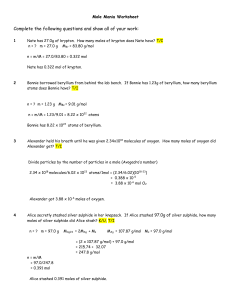 Mole Mania Worksheet Complete the following questions and show