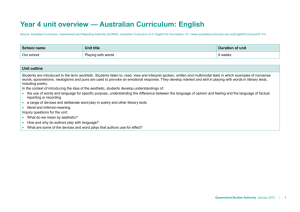 Year 4 unit overview * Australian Curriculum: English