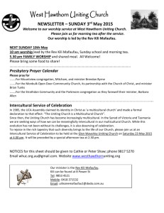 West Hawthorn Uniting Church NEWSLETTER – SUNDAY 3 rd May