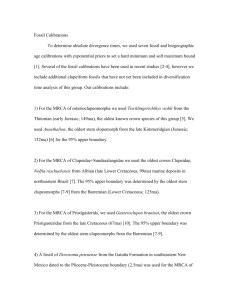 Fossil Calibrations To determine absolute divergence times, we