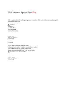 Ch 8 Nervous System Test Key 1. In a neuron, short, branching