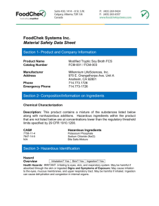 FoodChek Systems Inc. Material Safety Data Sheet