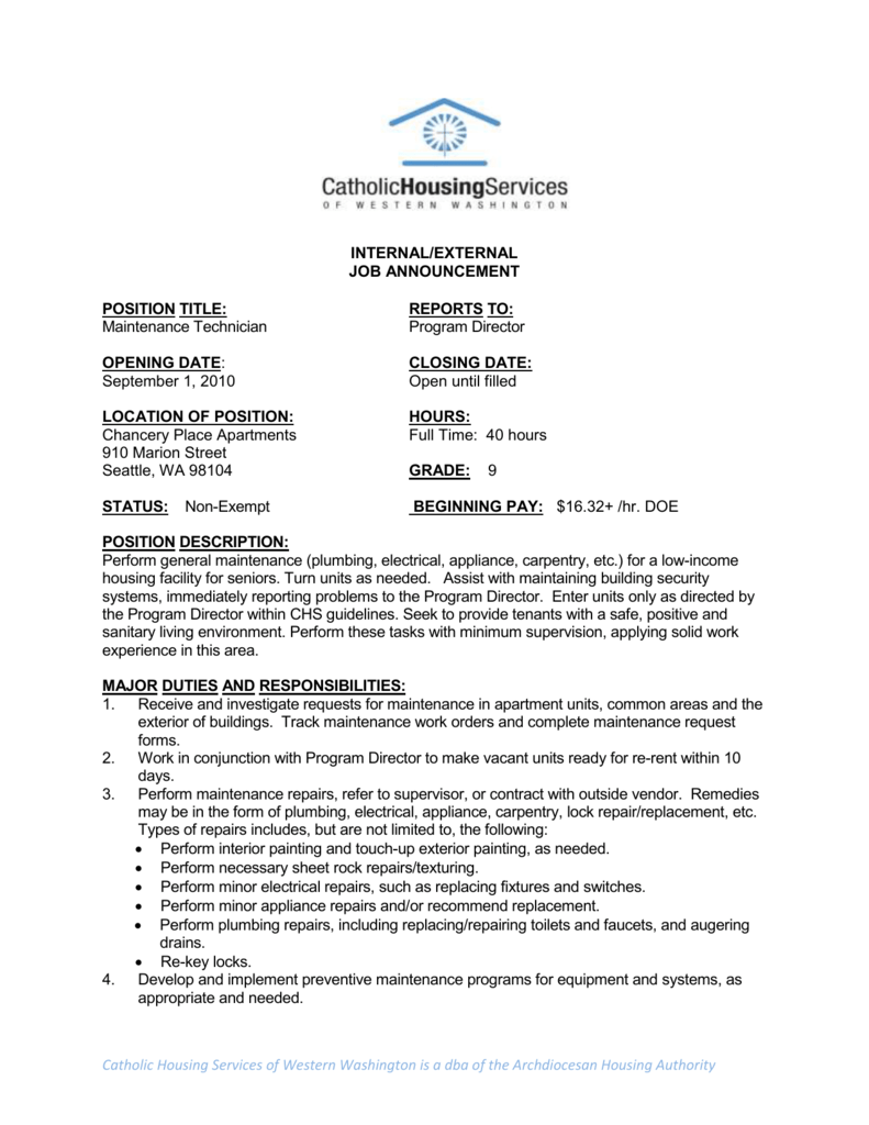 INTERNAL EXTERNAL JOB ANNOUNCEMENT POSITION TITLE