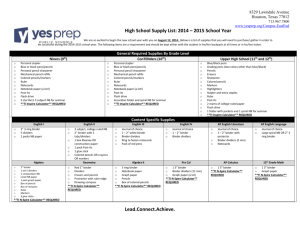 High School Supply List - YES Prep Public Schools