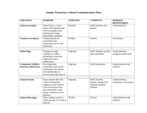 Sample Elementary School Communications Plan