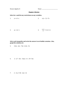 Honors Alg 2-Chapter 2 Review