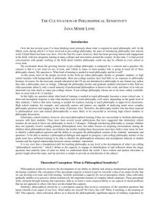 The Cultivation of Philosophical Sensitivity by Jana Mohr Lone