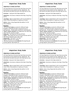 Adaptations Study Guide Adaptations of Animals and Plants: All