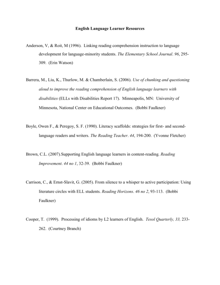 English Language Learner Resources