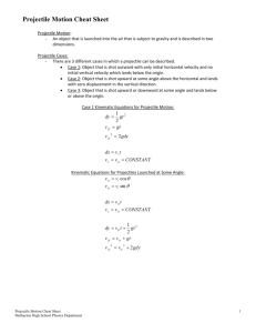 Projectile Motion Equation Reference Sheet
