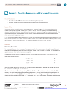 Lesson 5: Negative Exponents and the Laws of