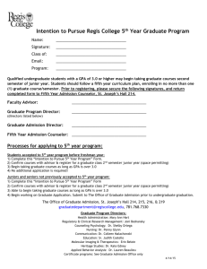 Pursue Regis College 5th Year Graduate Program Form