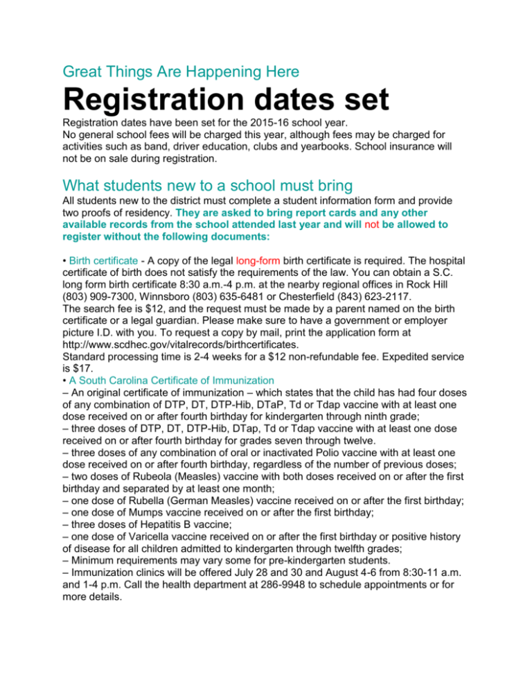 Registration Dates Set