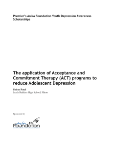 (ACT) programs to reduce Adolescent Depression