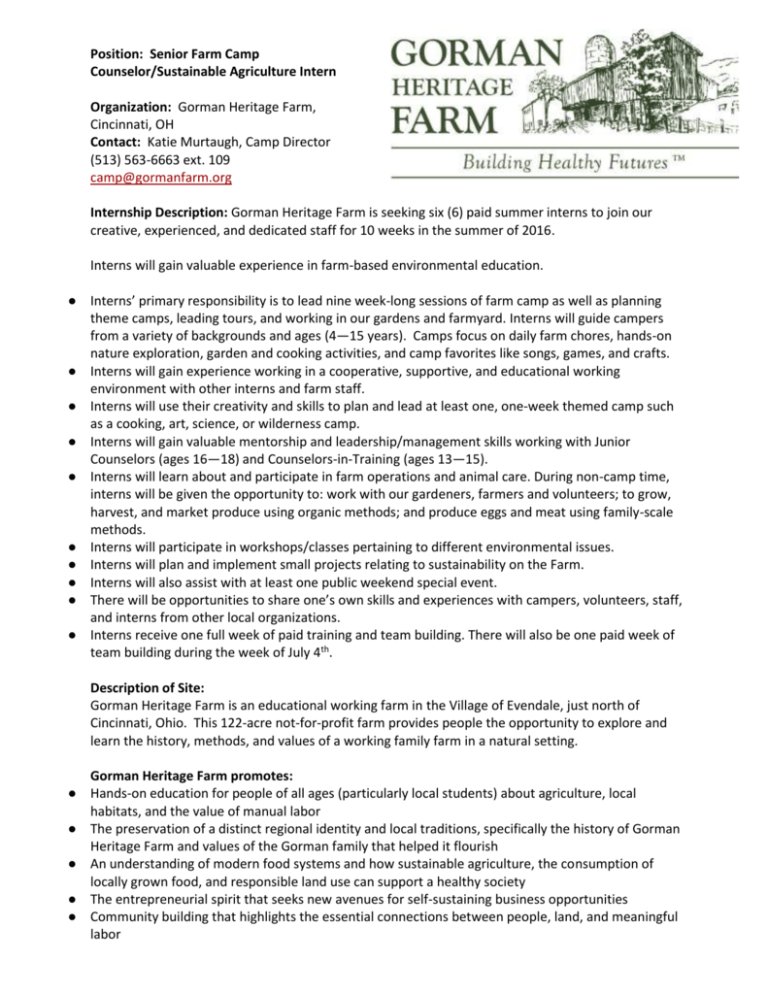 Senior Farm Hand Position Description