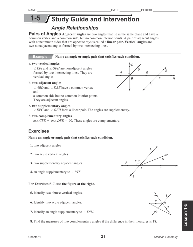 Angle Pair Relationships Worksheet Geometry Section 1 5 - Thekidsworksheet