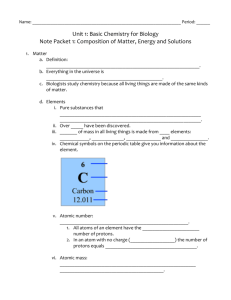 Note Packet 1: Composition of Matter, Energy and Solutions