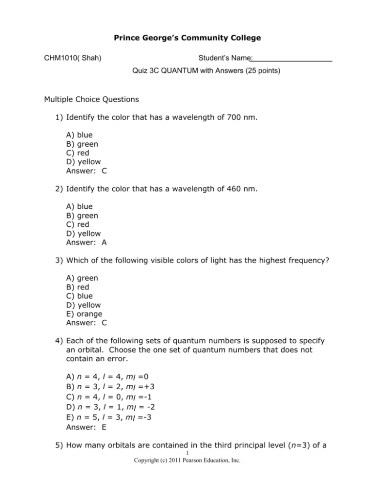 Quiz3c Quantum Prince George S Community College