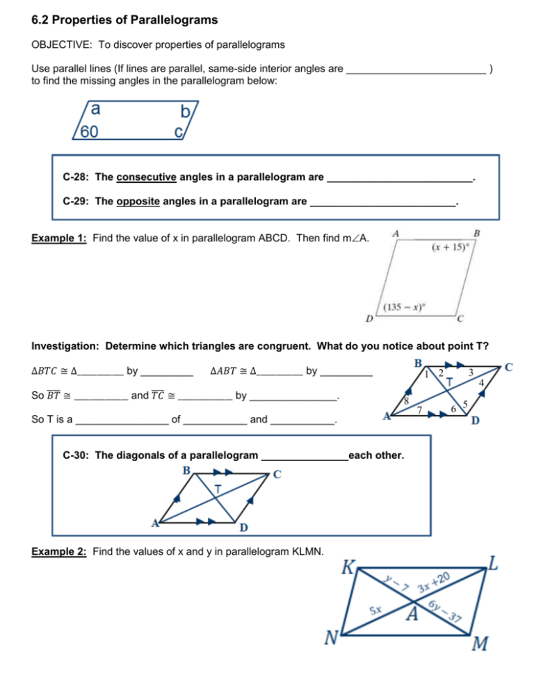 Special Parallelograms Worksheet