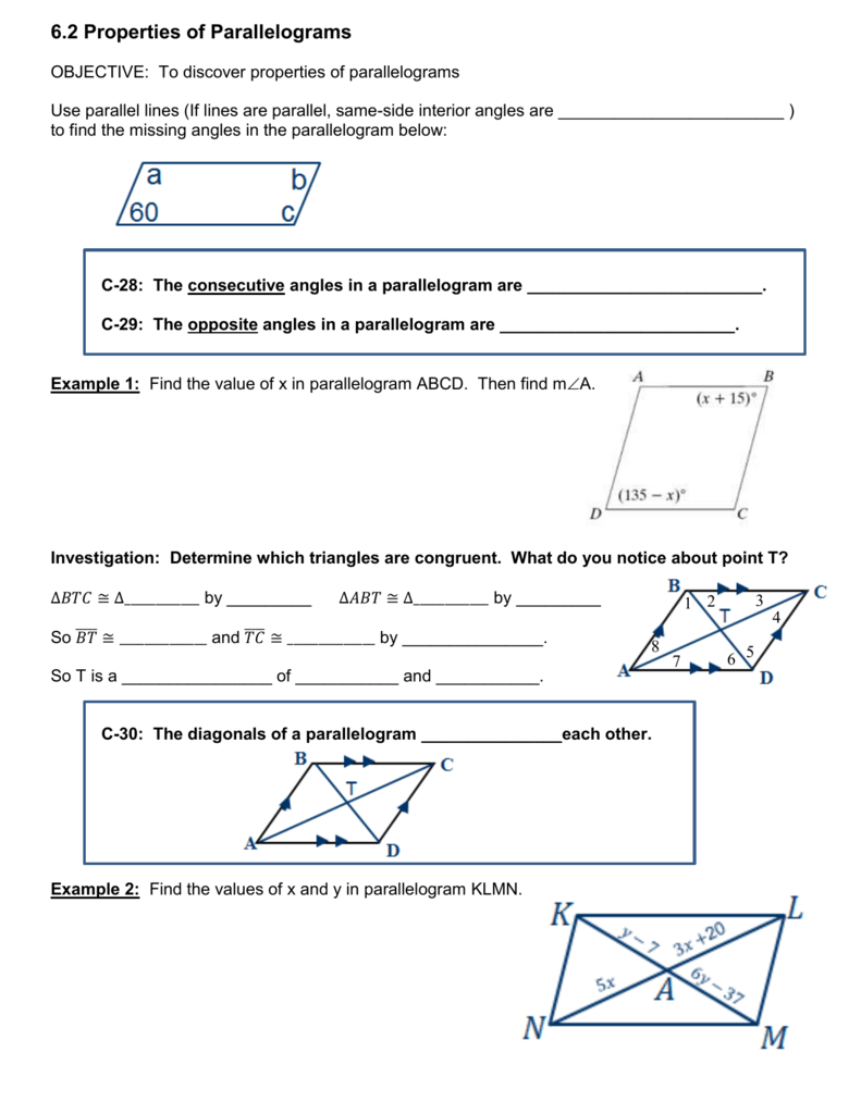 233.23 Properties of Parallelograms With Regard To Properties Of Parallelograms Worksheet