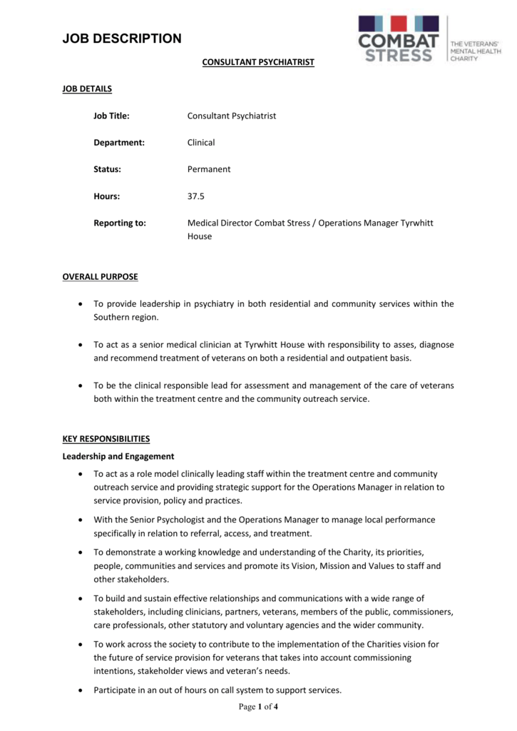 Medical director psychiatry job description