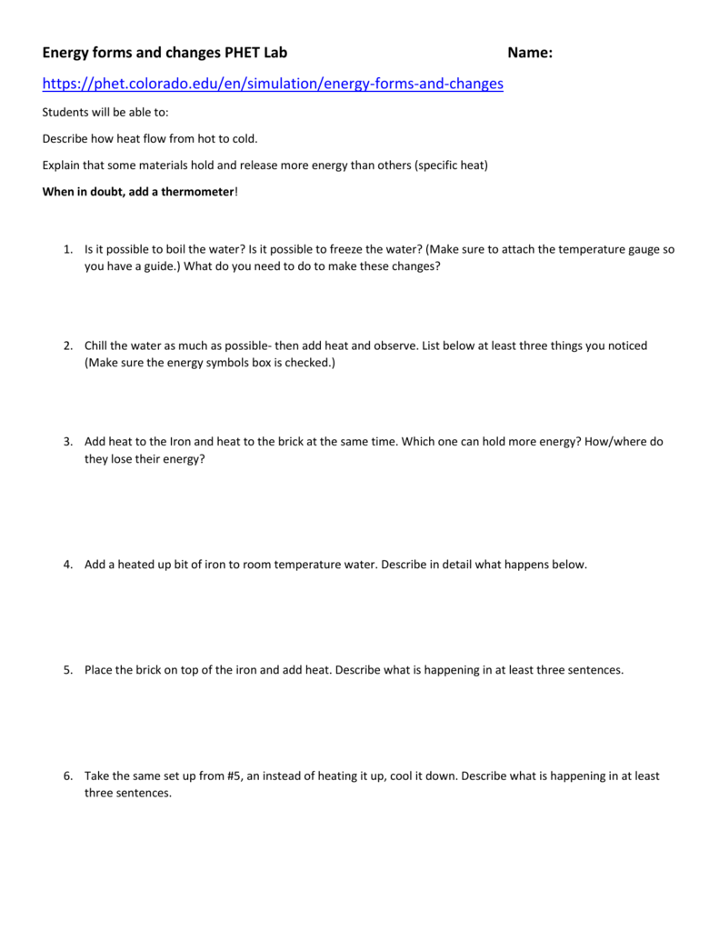 PhET Energy Forms And Changes