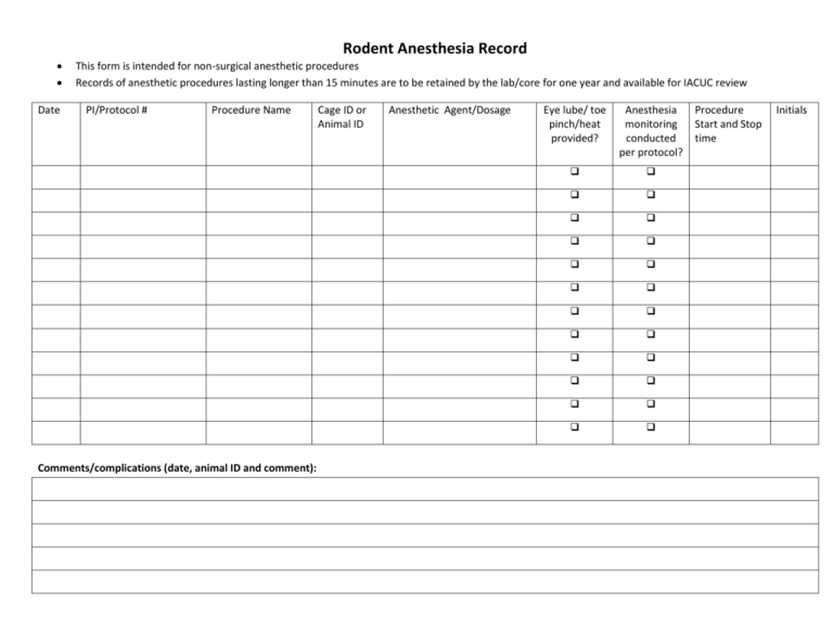 Printable Veterinary Anesthesia Monitoring Sheet Printable World Holiday