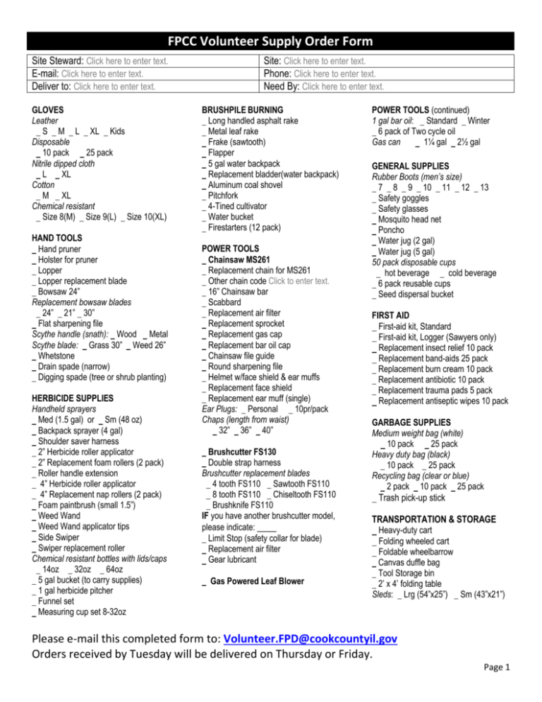 Supply Order Form