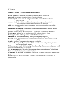 2nd 9 weeks Chapter 5 Sections 1, 2, and 3 Vocabulary for Genetics