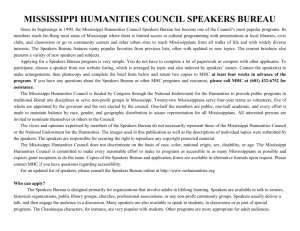 Host a Speaker Application - Mississippi Humanities Council