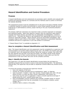 2.1 Hazard Identification and Control Procedure