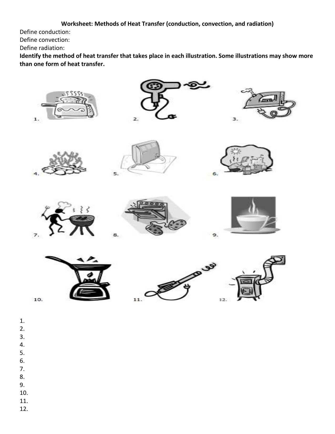 Methods of Heat Transfer Worksheet Intended For Worksheet Methods Of Heat Transfer