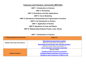 Grade 12 - MCV4U - Calculus and Vectors, University