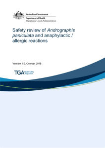 Safety review of Andrographis paniculata and anaphylactic/allergic