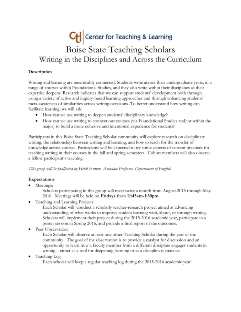 Boise State Teaching Scholars Center for Teaching Learning
