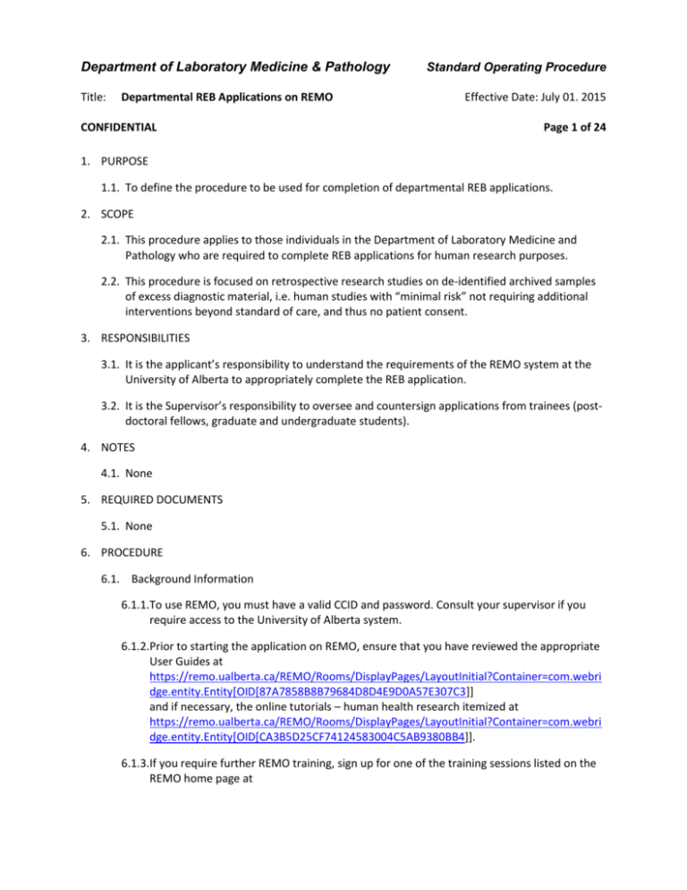 Reb Application Form Example July 01. 2015 - Faculty of Medicine & Dentistry