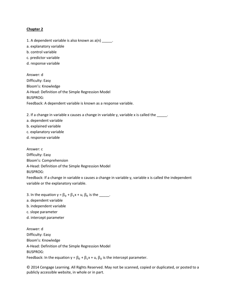 Chapter 2 1 A Dependent Variable Is Also Known As A N A