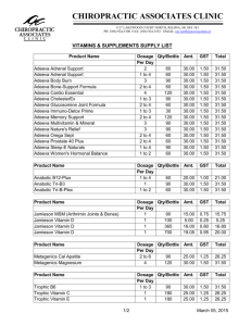 Vitamins & Supplements Supply List - Chiropractic Associates Clinic