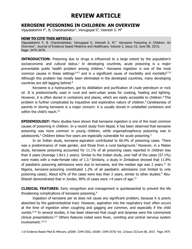 SUMMARY AND CONCLUSION Kerosene poisoning is a major