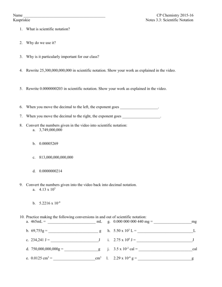 Scientific Notation Notes