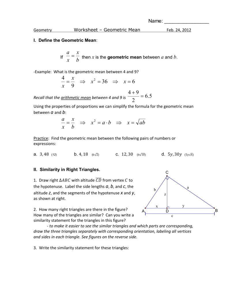 Worksheet Geometric Mean