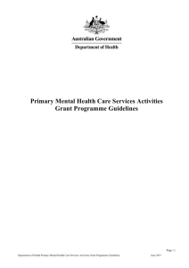 Primary Mental Health Care Services Activities Grant Programme