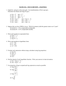 MATH 1314 – TEST #3 REVIEW – CHAPTER 4 1. Graph f(x) and g(x