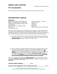 Energy and Lighting - Student Worksheet