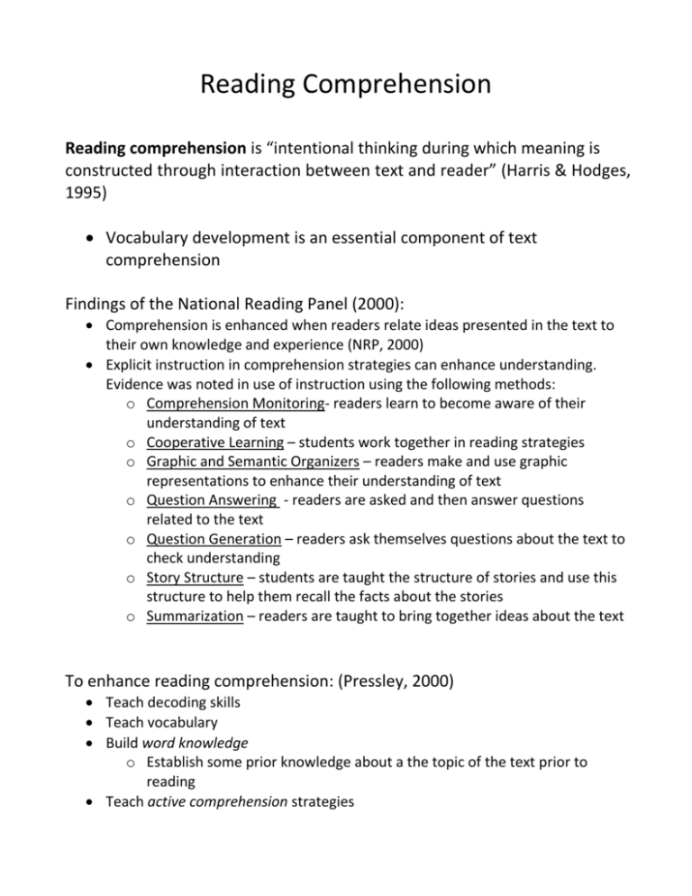 thesis on reading comprehension