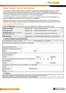 Major hazard facility notification form