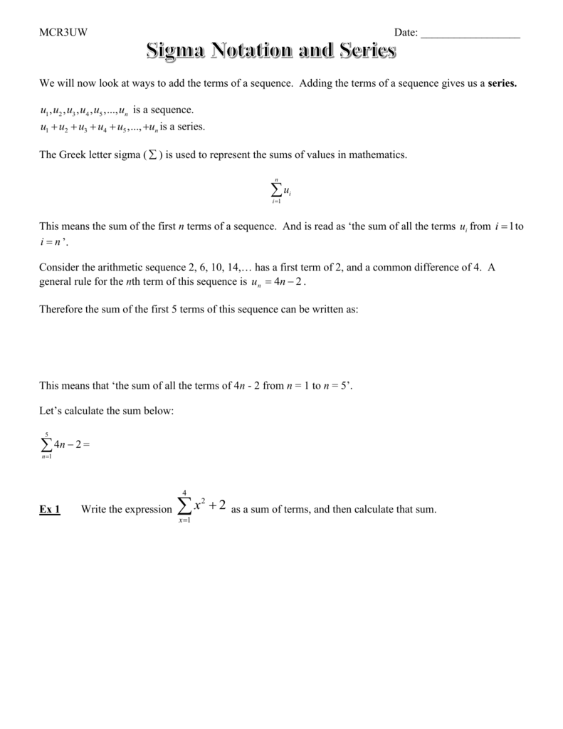 Day 3 Lesson Sigma Notation And Series